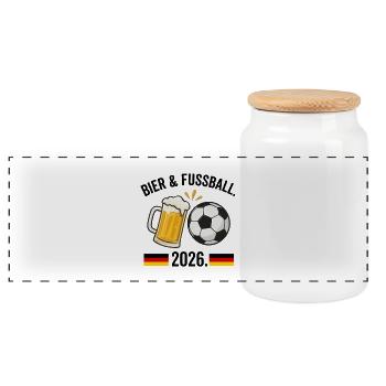 Bier & Fussball 2026: Fan-Design Deutschland - Panorama Keksdose mit Holzdeckel - Weiß - Vorne