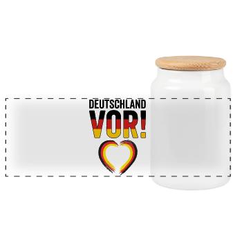 Fußball-Liebe 2026: Herz für Deutschland - Panorama Keksdose mit Holzdeckel - Weiß - Vorne