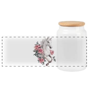 Pferd mit Rosen - Panorama Keksdose mit Holzdeckel - Weiß - Vorne