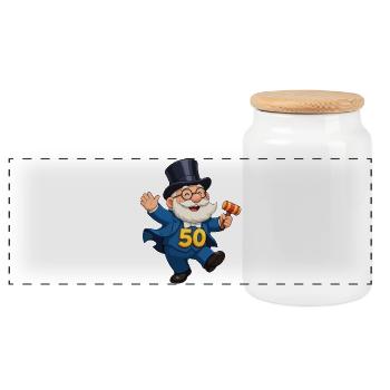 Abraham 50th Birthday - Panoramic Cookie Jar with Wooden Lid - white - Front