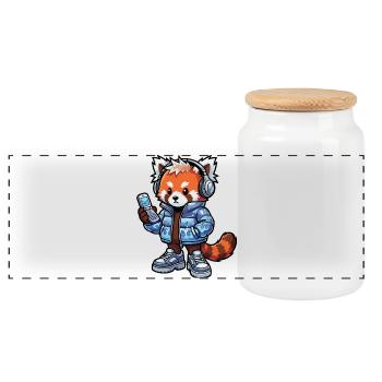 Roter Panda mit Kopfhörern 90er - Panorama Keksdose mit Holzdeckel - Weiß - Vorne