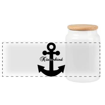 Küstenkind Anker - Maritimes Design Nordsee Liebe  - Panorama Keksdose mit Holzdeckel - Weiß - Vorne