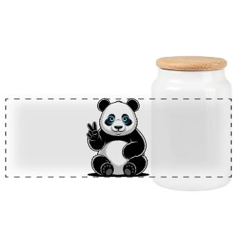 Panda Friedenszeichen Cartoon - Panorama Keksdose mit Holzdeckel - Weiß - Vorne