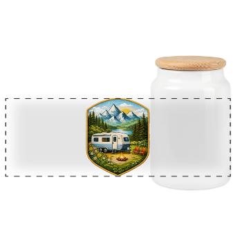 Terrain de camping avec caravane - Boîte à biscuits avec couvercle en bois - blanc - Devant