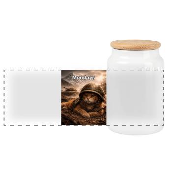 Monday Cat - Panorama Keksdose mit Holzdeckel - Weiß - Vorne