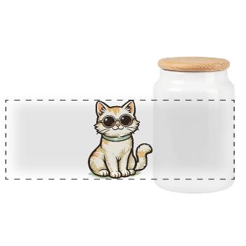 Kätzchen mit Retro-Sonnenbrille - Panorama Keksdose mit Holzdeckel - Weiß - Vorne