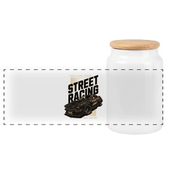 Straßenrennwagen-Print - Panorama Keksdose mit Holzdeckel - Weiß - Vorne