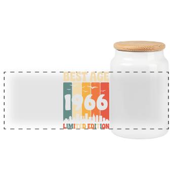 1966 Retro Birthday 1966 Vintage 1966 - Panoramic Cookie Jar with Wooden Lid - white - Front