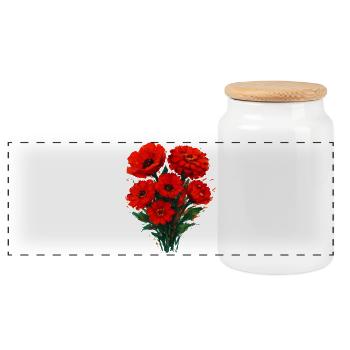 Red Poppies Watercolor - Panoramic Cookie Jar with Wooden Lid - white - Front