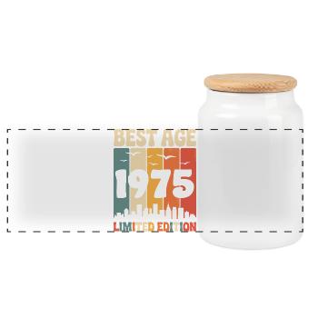 1975 Retro Geburtstag 1975 Vintage 1975 - Panorama Keksdose mit Holzdeckel - Weiß - Vorne