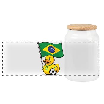 Le fan de football brésilien avec un drapeau - Boîte à biscuits avec couvercle en bois - blanc - Devant