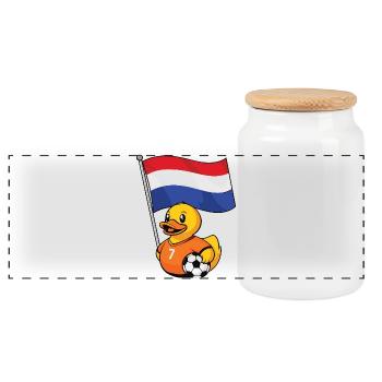 Holland Football Fan Duck with Flag, Netherlands - Panoramic Cookie Jar with Wooden Lid - white - Front