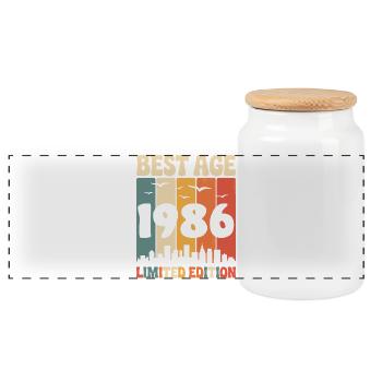 1986 Retro Birthday 1986 Vintage 1986 - Panoramic Cookie Jar with Wooden Lid - white - Front