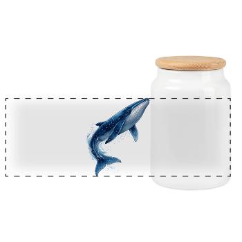 Blue whale illustration in jump - Panoramic Cookie Jar with Wooden Lid - white - Front