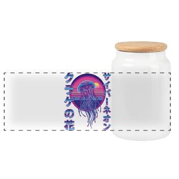 Retro Jellyfish Vaporwave Synthwave - Panoramic Cookie Jar with Wooden Lid - white - Front