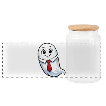 Talking ghost in suit - Panoramic Cookie Jar with Wooden Lid - white - Front