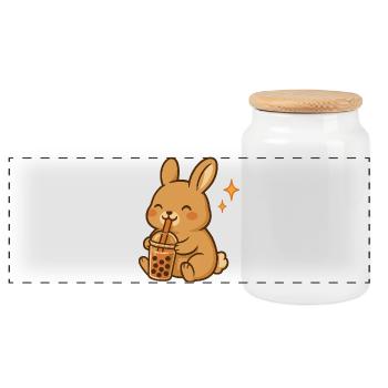 Hase Mit Bubble Tea Kawaii Hase - Panorama Keksdose mit Holzdeckel - Weiß - Vorne