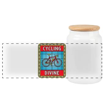 Cycling Stained Glass - Panoramic Cookie Jar with Wooden Lid - white - Front