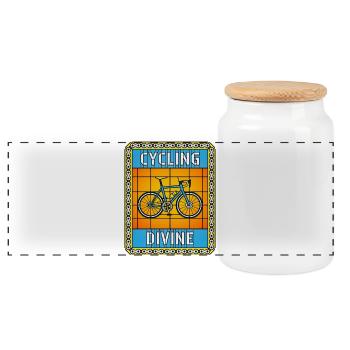Cycling Stained Glass - Panoramic Cookie Jar with Wooden Lid - white - Front
