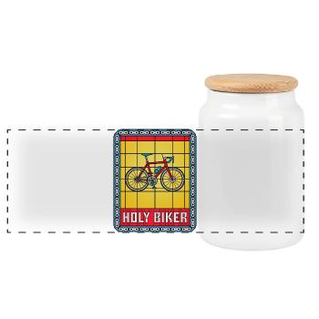 Bicycle Stained Glass - Panoramic Cookie Jar with Wooden Lid - white - Front