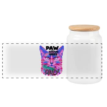 Sigura design PAW Positive Vibes Cat - Panoramic Cookie Jar with Wooden Lid - white - Front