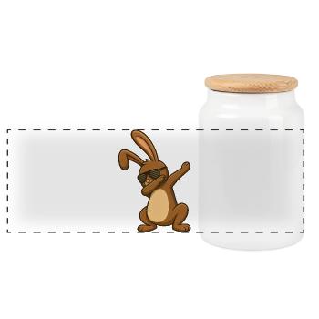 Osterhase Ostern Tanzender Osterhase Dab - Panorama Keksdose mit Holzdeckel - Weiß - Vorne