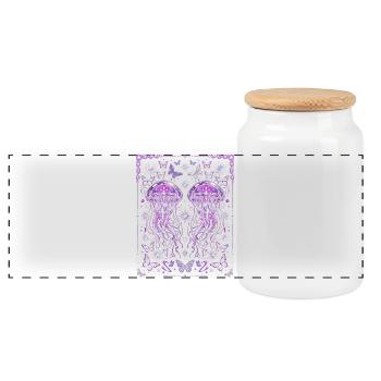 Y2K Jellyfish Aesthetic Ocean Graphic - Panoramic Cookie Jar with Wooden Lid - white - Front