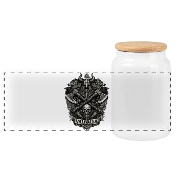 Valhalla Crest: Viking skull & axes - Panoramic Cookie Jar with Wooden Lid - white - Front