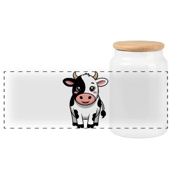 Vache - Vache comique Kawaii - Boîte à biscuits avec couvercle en bois - blanc - Devant