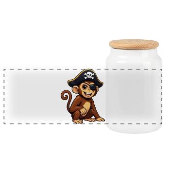Monkey Pirate - Panoramic Cookie Jar with Wooden Lid - white - Front