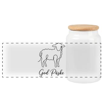 God Påske, Sweet Lamb Easter Shirt, Hoodie, Bag - Panoramic Cookie Jar with Wooden Lid - white - Front