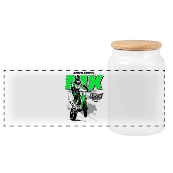 Moto Cross - Supercross - Moto Cross - Offroad - Panoramic Cookie Jar with Wooden Lid - white - Front