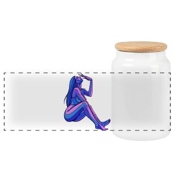 Abstract Blue Woman Figure - Panoramic Cookie Jar with Wooden Lid - white - Front