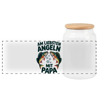 Am Liebsten Angeln Mit Papa - Panorama Keksdose mit Holzdeckel - Weiß - Vorne