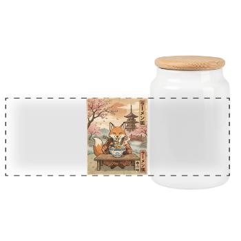 Fuchs Ramen Japanischer Vintage Stil - Panorama Keksdose mit Holzdeckel - Weiß - Vorne