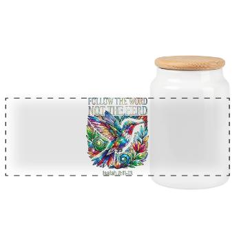 Follow The Word Not The Herd Hummingbird - Panoramic Cookie Jar with Wooden Lid - white - Front