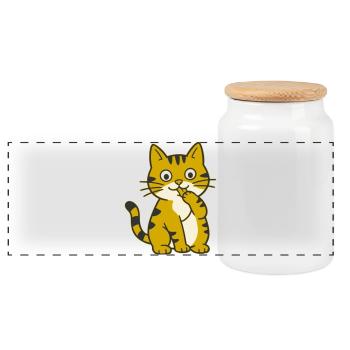 Lèche la patte, chat cartoon mignon à patte - Boîte à biscuits avec couvercle en bois - blanc - Devant