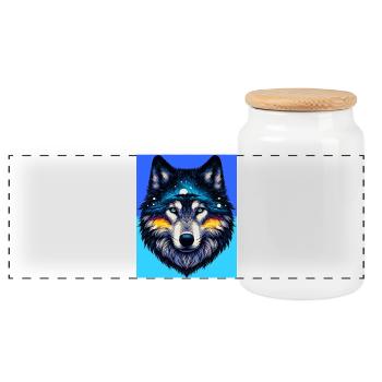 Wolf - Panoramic Cookie Jar with Wooden Lid - white - Front