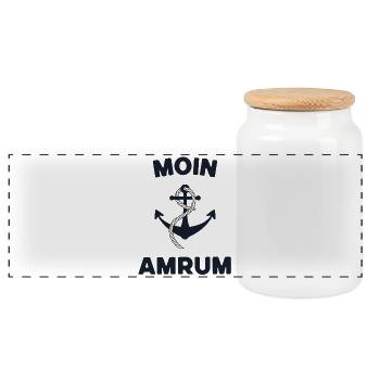 Moin Amrum – Maritime Anchor Design - Panoramic Cookie Jar with Wooden Lid - white - Front