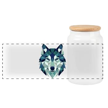 Wolf Head Polygon Geometry - Panoramic Cookie Jar with Wooden Lid - white - Front