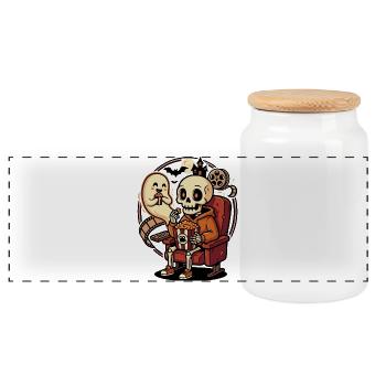 Cinéma Squelette Popcorn Humour Horrifique - Boîte à biscuits avec couvercle en bois - blanc - Devant