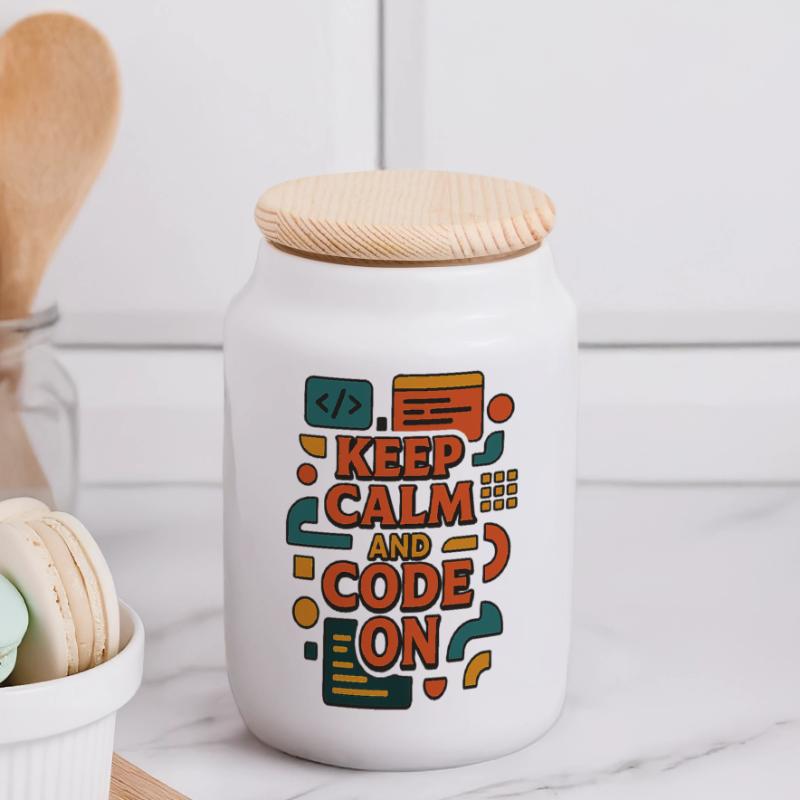 Reste calme et code activé – Chemise de codeur drôle Boîte à biscuits avec couvercle en bois