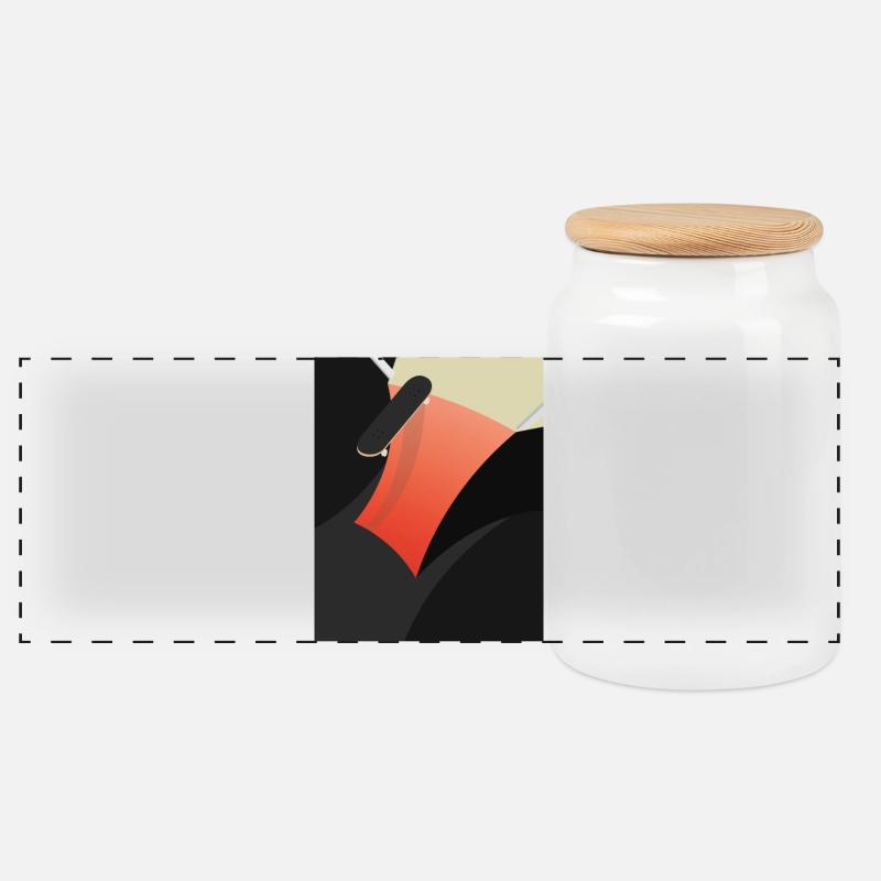 Abstract Red Skateboard - Panoramic Cookie Jar with Wooden Lid - white