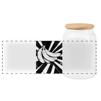 Black and White Bananas Collage - Panoramic Cookie Jar with Wooden Lid - white - Front