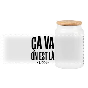 Slogan "Ça va on est là" - Style Streetwear - Boîte à biscuits avec couvercle en bois - blanc - Devant