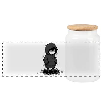 Kinderhoodie mit dunkler Augenmaske - Panorama Keksdose mit Holzdeckel - Weiß - Vorne