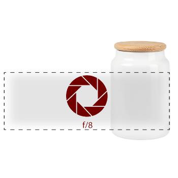 aperture-f8-rust - Panoramic Cookie Jar with Wooden Lid - white - Front
