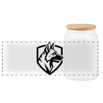 German Shepherd Crest Shield Security - Panoramic Cookie Jar with Wooden Lid - white - Front