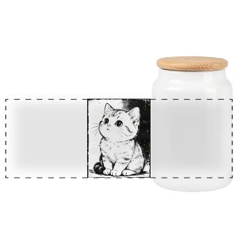 Croquis de chat noir et blanc - Boîte à biscuits avec couvercle en bois - blanc - Devant