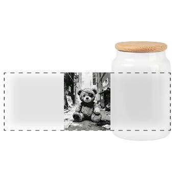 Ours en peluche avec cache-œil près de la route - Boîte à biscuits avec couvercle en bois - blanc - Devant